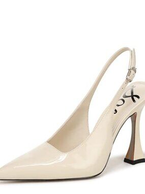 Pointed Toe Flared Heel Slingback Pump Leather Formal Heels